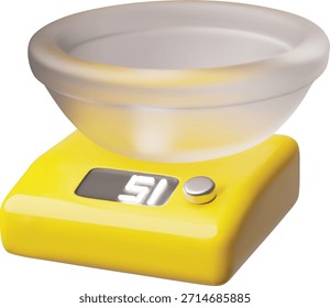 Electrónica icono de estilo de plástico de dibujos animados 3D escalas de cocina. Herramienta de medición de equipos de báscula de pesaje de alimentos con pantalla digital. Electrodoméstico de cocina. Vector render ilustración aislada