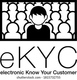 electronic Know Your Customer. eKYC. A man among many people. Image illustration of personal authentication. Created with vector data.