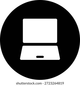 Computador laptop eletrônico dentro de círculo preto