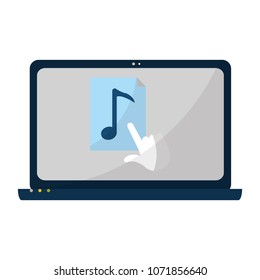 electronic laptop screen with music and cursor