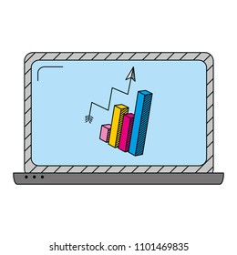 electronic laptop with statistics bar growing