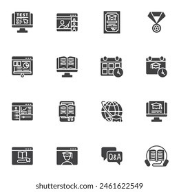 Electronic learning vector icons set, modern solid symbol collection, filled style pictogram pack. Signs, logo illustration. Set includes icons as distance learning, online education, ebook reading