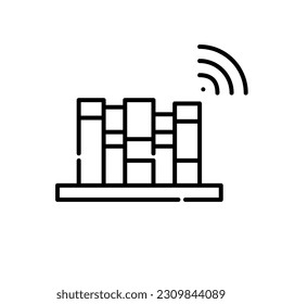 Electronic library mobile app. Books on a shelf with wifi symbol. Pixel perfect, editable stroke icon