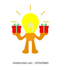 electronic light lamp idea pick gift box cartoon doodle flat design style vector illustration 