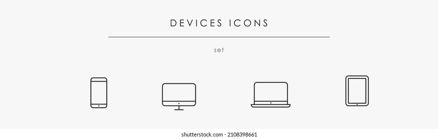 Electronic linear devices with editable stroke. Black flat devices for web and UI desgin