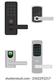 electronic lock with handle knob and electric drive flat style vector illustration isolated on white background