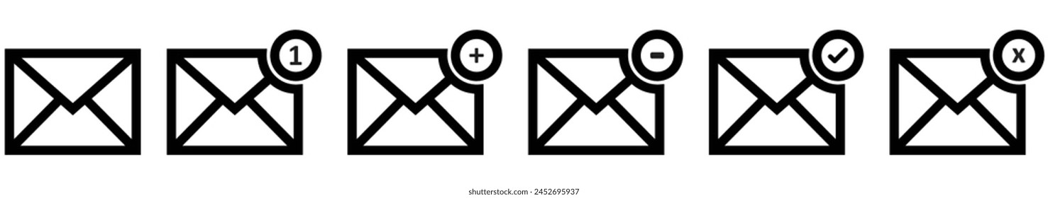 Electronic mail icon set in line style. Message envelope, Mail, email, E-mail, post, letter, envelope, newsletter simple black style,vector illustration.