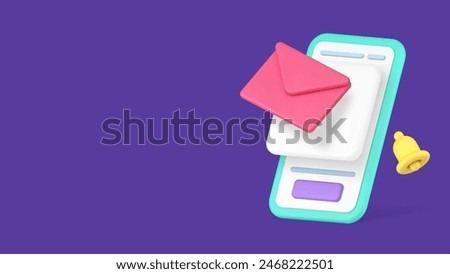 Electronic mail incoming message inbox mailbox sound alert smartphone application 3d icon realistic vector illustration. Email letter envelope newsletter mobile phone contact chat communication