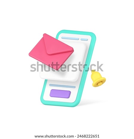Electronic mail incoming message inbox mailbox sound alert smartphone application 3d icon realistic vector illustration. Email letter envelope newsletter mobile phone contact chat communication