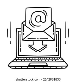 Electronic Mail Part of Computer Software and Hardware Hand Drawn Icon Set Vector.