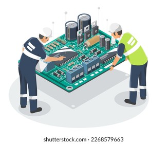 Electronic manufacturing Components Circuit Engineering Design coordinate symbols Concept isometric illustration isometric isolated vector