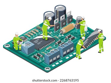 Electronic manufacturing Design Components Circuit Board Engineering coordinate symbols Concept isometric illustration isometric isolated vector