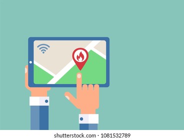 Electronic map with place pointer, hot offer, event.
