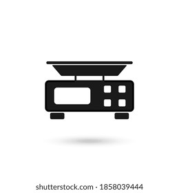 Electronic market scale. Scale icon in flat. Food scale icon. Weight scale icon. Supermarket equipment. Vector illustration.