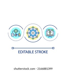 Symbol für elektronische Marketingstrategie-Schleifenkonzepte. Digitales Geschäft. Alle Branchen haben abstrakte Ideen in dünner Linie illustriert. Einzeln Umrisszeichnung. Bearbeitbarer Strich. Arithmetik verwendet