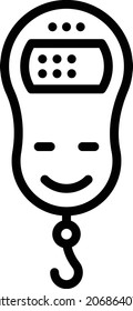 Diseño del icono de la línea del vector del balance de masa electrónico, símbolo del dispositivo de medición del peso, signo de saldos masivos, ilustración de material de escala tradicional