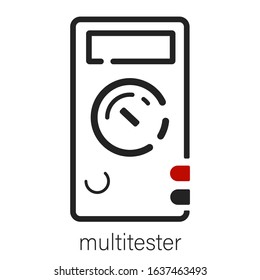 Electronic measuring instrument symbol. A multimeter or a multitester device icon with the display and rotary switch.