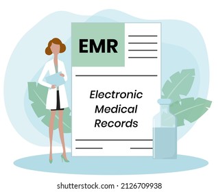 Electronic medical records on a tablet computer. Online medical card. EMR acronym
