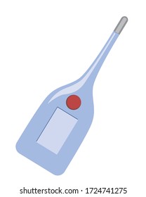 Electronic medical thermometer with display and button isolated on a white background for design. Flat single object or temperature thermometer for design