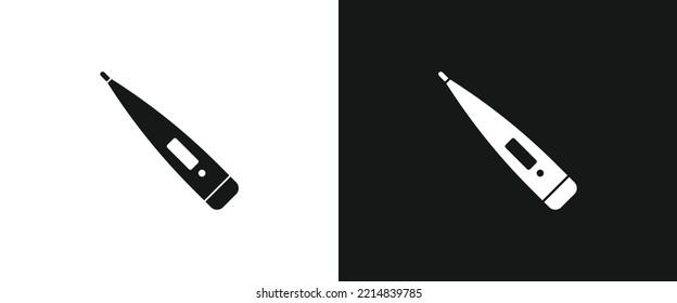 Elektronisches medizinisches Thermometer flach Symbol für Web. Einfache moderne Batterie Thermometer Zeichen Web-Symbol Silhouette mit inverter Farbe. Minimalist Celsius elektrischer Thermometer solide schwarze Ikone Vektordesign