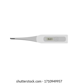 Electronic medical thermometer isolated object on white background, flat style. Digital electronic thermometer for measuring the temperature of the human body, vector illustration.