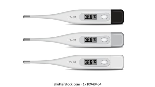 Electronic medical thermometer for measuring. Vector design of digital 3d Celsius thermometer showing temperature. For your design