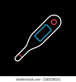 Elektronisches medizinisches Thermometer, Vektorsymbol auf schwarzem Hintergrund. Arzneimittel und medizinisches Hilfszeichen. Bildsymbol für medizinische Website und Design von Apps, Logo, App, Benutzeroberfläche