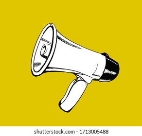Electronic megaphone on color background