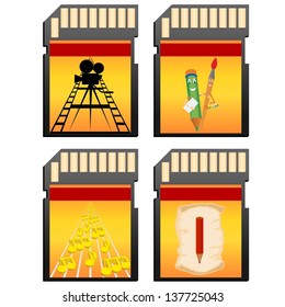 Electronic memory card to store different information. Illustration on white background.