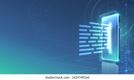 Electronic message phone icon, finance technology, blue background. Vector illustration