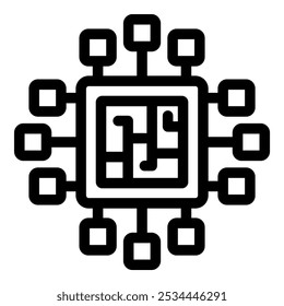 Electronic microchip icon representing the semiconductor manufacturing process, symbolizing technological advancement