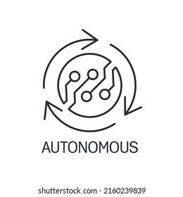 Electronic microcircuit and process arrows. Autonomous control. Vector linear icon isolated on white background