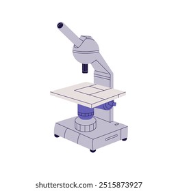 Icono de microscopio Electrónica. Investigación química en laboratorio. Equipo de laboratorio para examinar análisis médicos. Herramienta para el descubrimiento de la ciencia, experimento. Ilustración vectorial aislada plana sobre fondo blanco