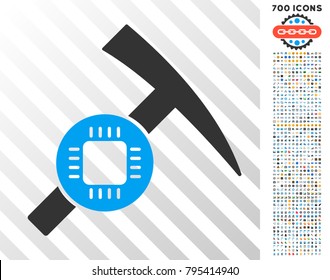 Electronic Mining Hammer pictograph with 7 hundred bonus bitcoin mining and blockchain images. Vector illustration style is flat iconic symbols designed for bitcoin apps.