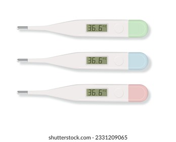 Elektronisches modernes Thermometer einzeln auf Weiß. Fieberdiagnose und Gesundheitswesen. Vektorgrafik