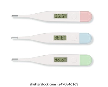 Electronic modern thermometer isolated on white. Fever diagnostic and healthcare concept. Vector