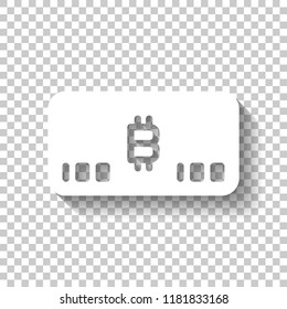 Electronic money icon. Bitcoin card. White icon with shadow on transparent background