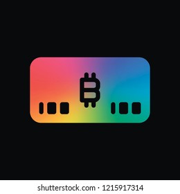 Electronic money icon. Bitcoin card. Rainbow color and dark background