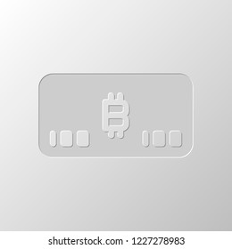 Electronic money icon. Bitcoin card. Paper design. Cutted symbol. Pitted style