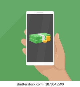 Electronic money on smartphone. Vector illustration.