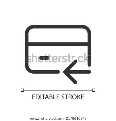 Electronic money refund pixel perfect linear ui icon. Payment card. Banking and finance. GUI, UX design. Outline isolated user interface element for app and web. Editable stroke. Arial font used