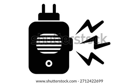 Electronic mosquito repeller device emitting protective signals to deter insects indoors, pest control symbol
