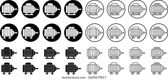 Electronic motor icon set vector. Electronic motor equipment repair with wrench, engine concept linear pictograms collection isolated on transparent background. Monochrome contour technology symbol