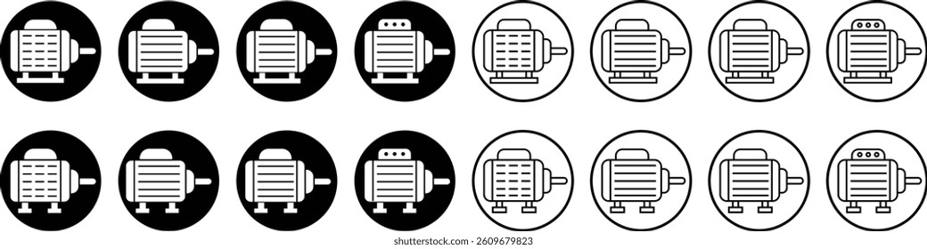 Electronic motor icon set vector. Electronic motor equipment repair with wrench, engine concept linear pictograms collection isolated on transparent background. Monochrome contour technology symbol