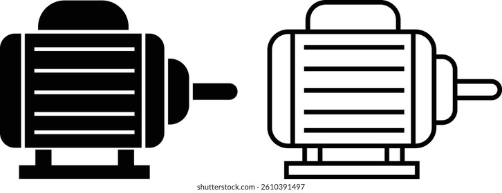Electronic motor icon set vector. Electronic motor equipment repair with wrench, engine concept linear pictograms collection isolated on transparent background. Monochrome contour technology symbol
