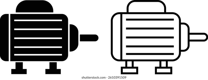 Electronic motor icon set vector. Electronic motor equipment repair with wrench, engine concept linear pictograms collection isolated on transparent background. Monochrome contour technology symbol