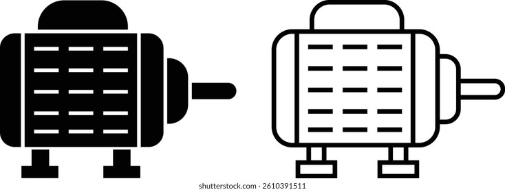 Electronic motor icon set vector. Electronic motor equipment repair with wrench, engine concept linear pictograms collection isolated on transparent background. Monochrome contour technology symbol