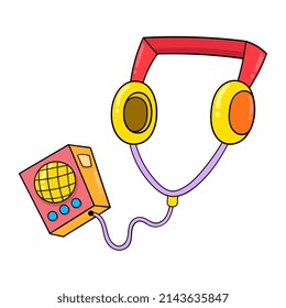 electronic mp3 player multimedia, cartoon emoticon. doodle icon drawing, vector illustration
