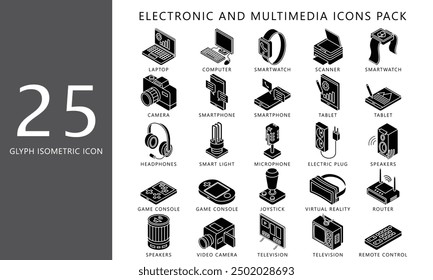 Elektronische und Multimedia-Symbole, die Smartphone, TV, Smartwatch, Disc, Kamera und mehr enthalten. Vektor EPS 10. Für UI, UX-Technologie, Haushaltsgeräte Thema, App und Web-Entwicklung.