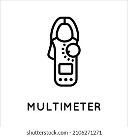 Electronic multimeter line icon, tester, measuring instrument in simple style isolated on white background. Measurement of current, resistance, voltage. Vector sign in simple style isolated on white